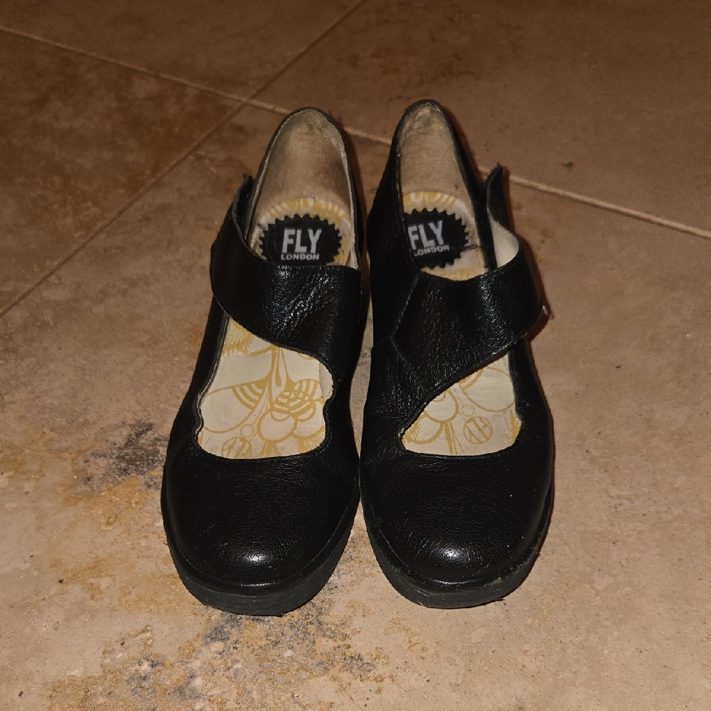 Fly London Black Leather Strap Shoes